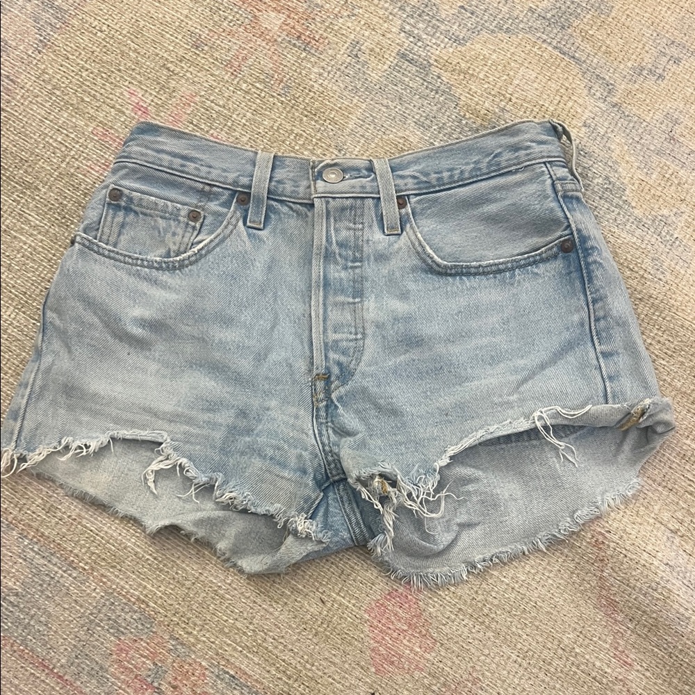 Levi's Light Blue Frayed Denim Shorts